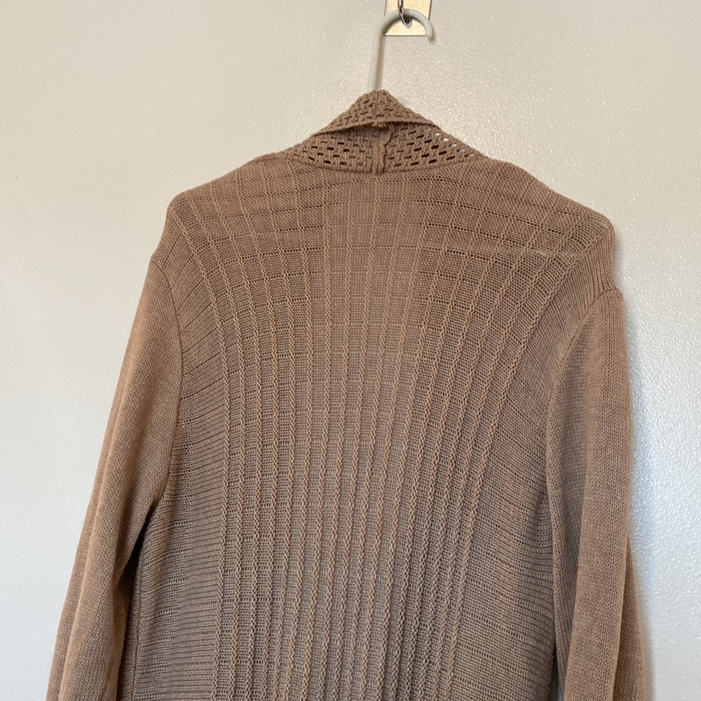 NY Collection camel cotton blend open mixed chunky knit cardigan sweater… - Picture 9 of 10